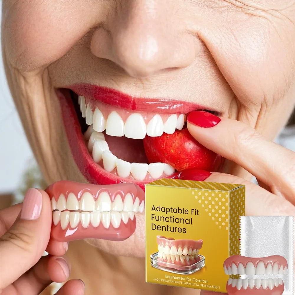 Dentures Full Set Natural Upper Lower Braces Silicone Denture Set for Men Women Instant Confident Fake Tooth Oral Hygiene Care