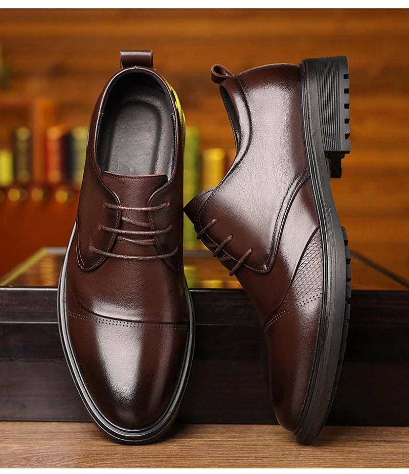 Mens Black Genuine Leather Textured Lace Up Chunky Sole Oxfords Formal Business Office Groom Wedding Daily Wear Shoes Fashion