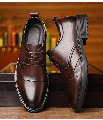 Mens Black Genuine Leather Textured Lace Up Chunky Sole Oxfords Formal Business Office Groom Wedding Daily Wear Shoes Fashion