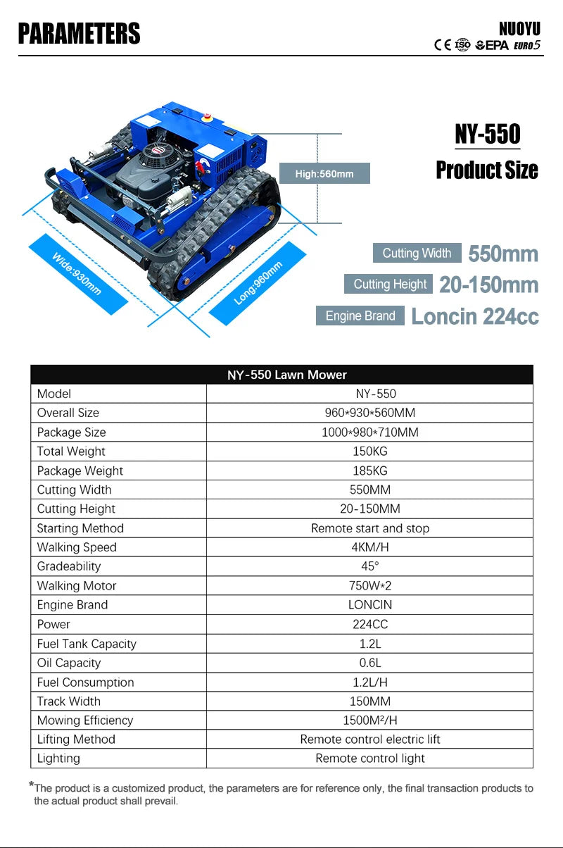 Customized Remote Control Self Propelled DIY Mower AWY-550 Crawler All-terrain with Simple Operation and High Efficiency CE EPA