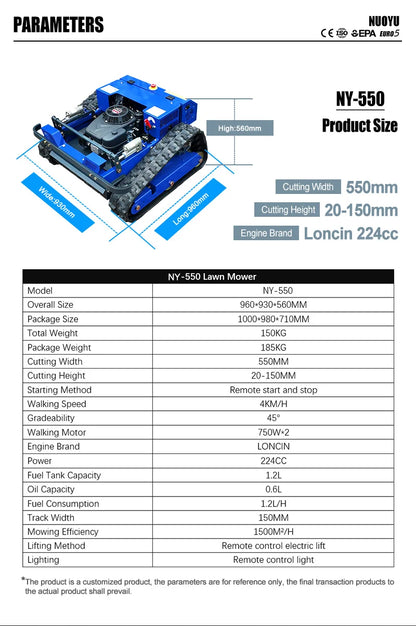 Customized Remote Control Self Propelled DIY Mower AWY-550 Crawler All-terrain with Simple Operation and High Efficiency CE EPA