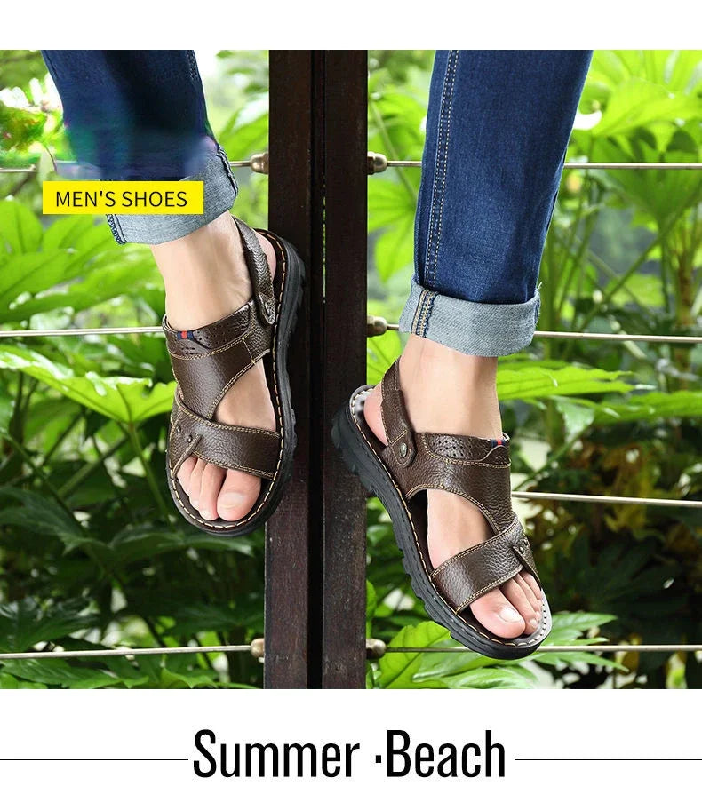 Summer New Men's Leather Sandals, Leather Anti Slip Men's Shoes Slippers, Outdoor Thick Soled Beach Shoes Men's Shoes Sandals