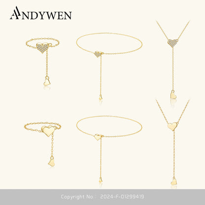 ANDYWEN 925 Sterling Silver Transformer Adjustable Chain Heart Pendant Charm Necklace Drop Choker Resizable Women Luxury Jewekry