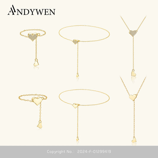 ANDYWEN 925 Sterling Silver Transformer Adjustable Chain Heart Pendant Charm Necklace Drop Choker Resizable Women Luxury Jewekry