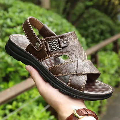 Summer New Men's Leather Sandals, Leather Anti Slip Men's Shoes Slippers, Outdoor Thick Soled Beach Shoes Men's Shoes Sandals