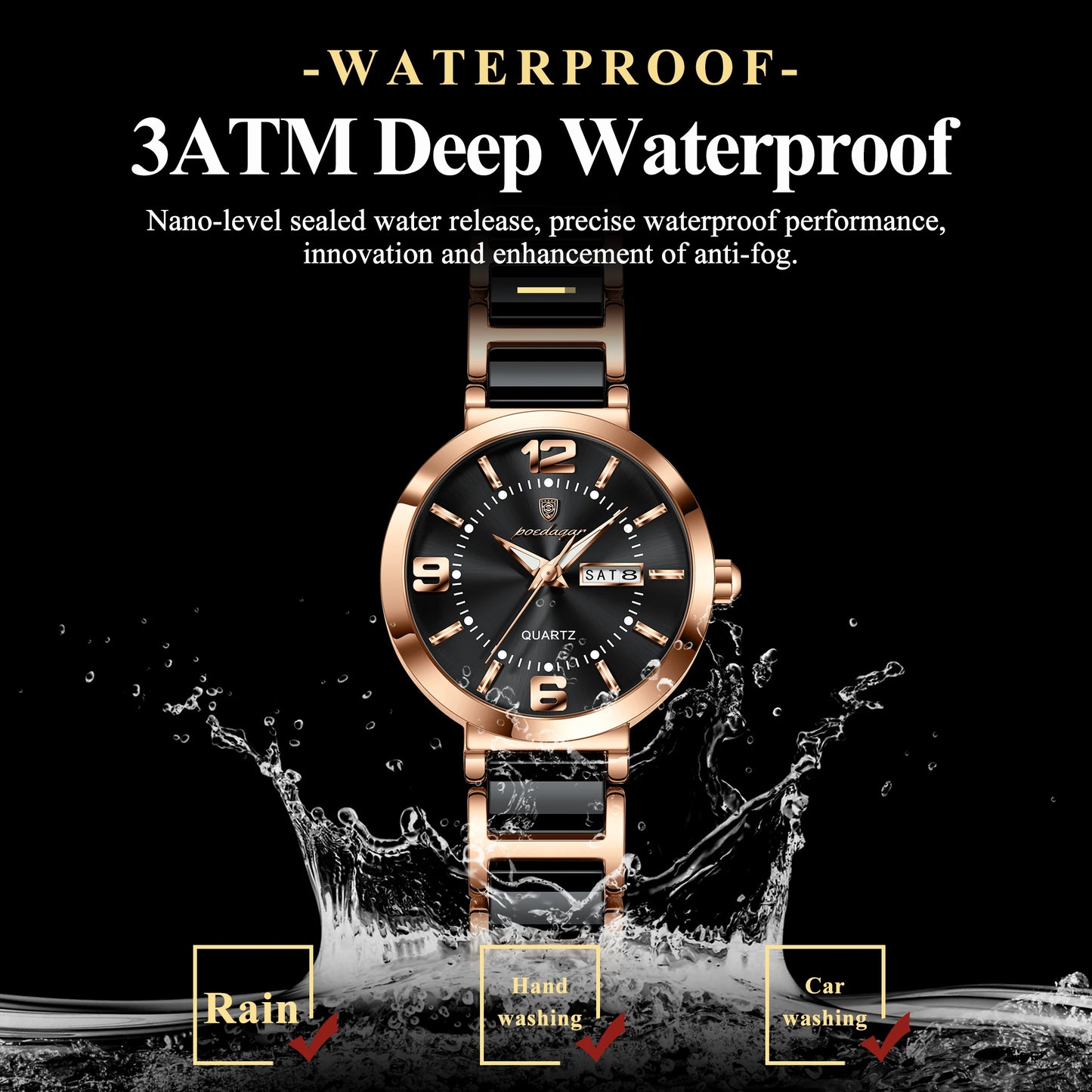 POEDAGAR Top Fashion Elegant Watch For Woman Week Date High Quality Waterproof Ladies Quartz Watch Stainless Steel Women Watches