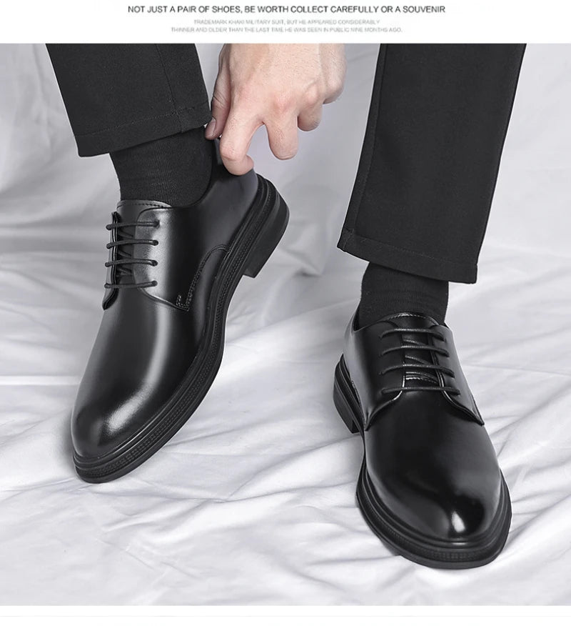 Mens Black Leather Shoes Autumn British Style Formal Business Footwear Low Top Commute Style Dress Shoes For Suits