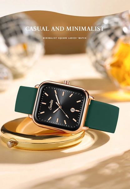 Sunkta Fashion Elegant Woman Watch Square Luxury Retro Silicone Belt Auto Date Casual Waterproof Luminous Quartz Watches for Men