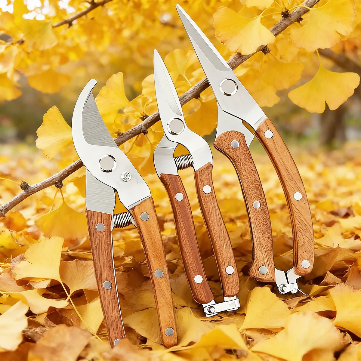 Stainless Steel Garden Pruners, Wooden Handle Bypass Shears