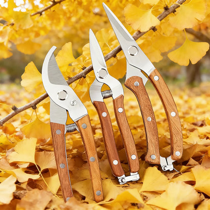 Stainless Steel Garden Pruners, Wooden Handle Bypass Shears