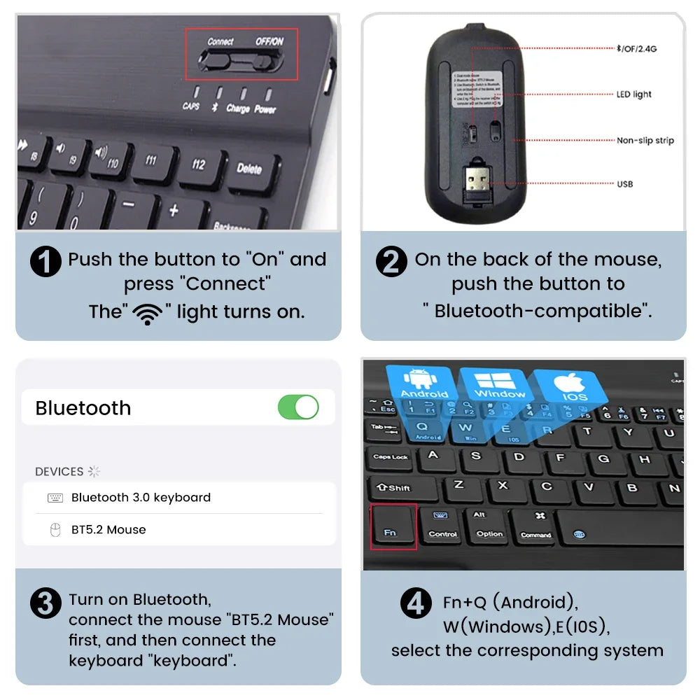 10inch Bluetooth Wireless Keyboard Rechargeable For Mobile Phones Tablet Russian Spanish French AZERT For Android ios Windows