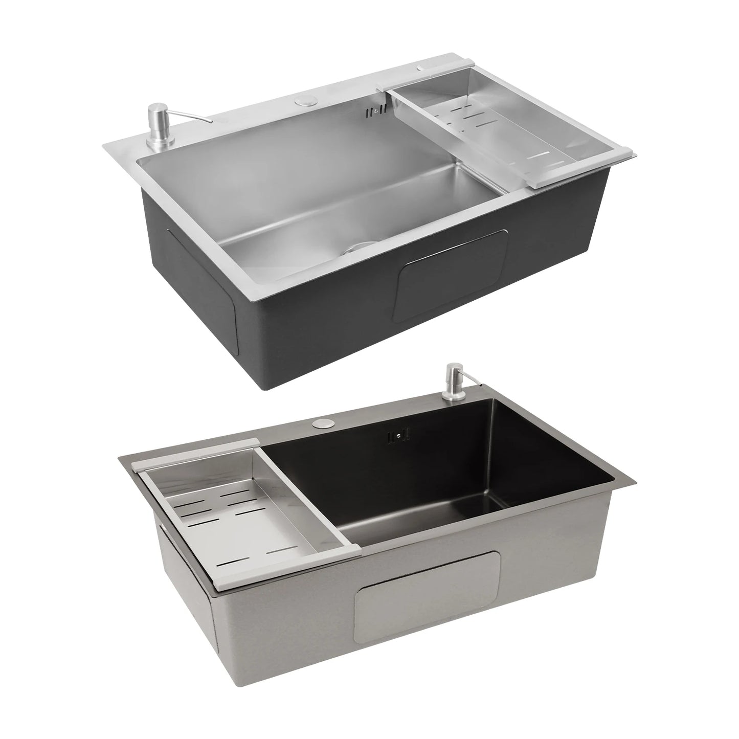 68×45cm Sink with V-shaped Drainer and Drain Basket and Soap Dispenser Anti-overflow Kitchen Sink Stainless Steel Sink