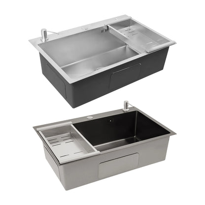68×45cm Sink with V-shaped Drainer and Drain Basket and Soap Dispenser Anti-overflow Kitchen Sink Stainless Steel Sink