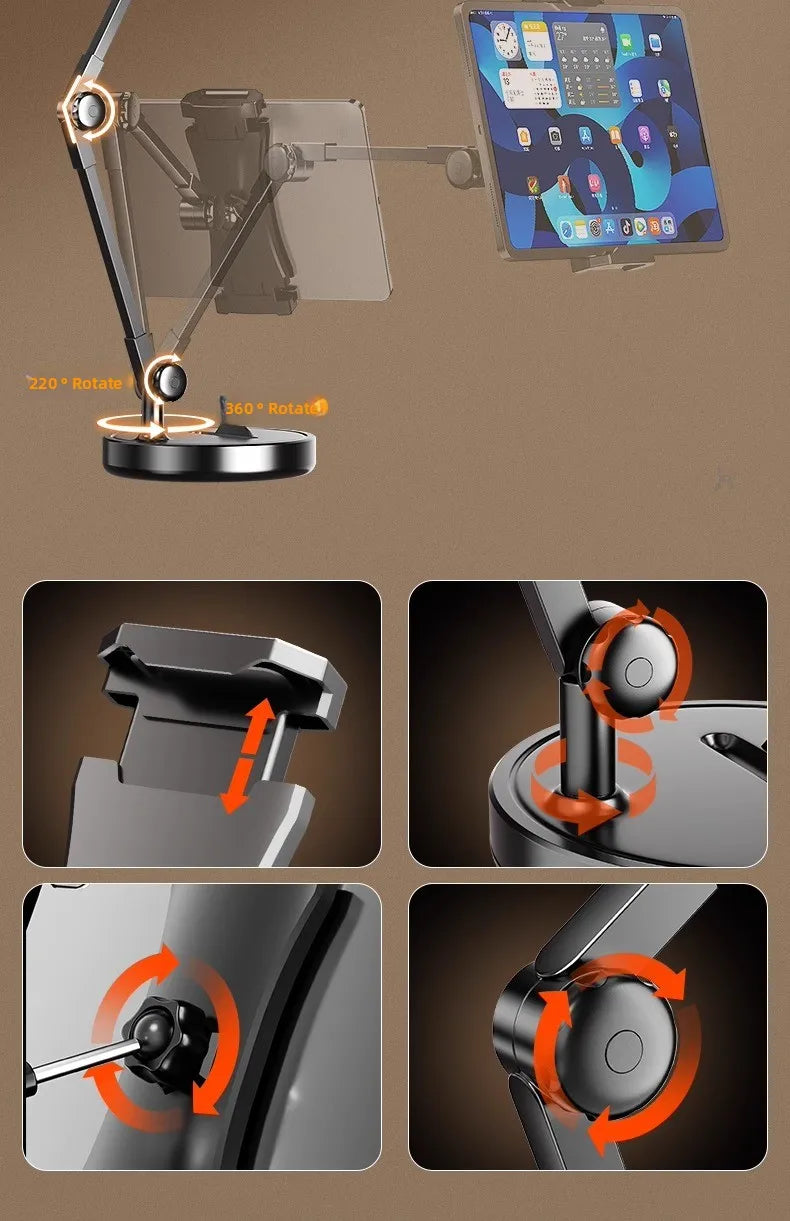 Adjustable Carbon Steel Phone Holder 360° Rotatable Overhead Shooting Bracket for Desktop Live, Food Recording & Unpacking Vlog