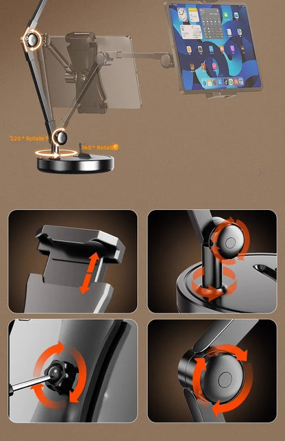 Adjustable Carbon Steel Phone Holder 360° Rotatable Overhead Shooting Bracket for Desktop Live, Food Recording & Unpacking Vlog