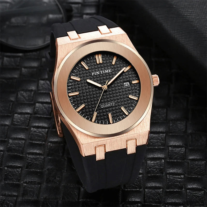 PINTIME Top Brand Sport Men's Watches Silicone Strap Waterproof 30m Calendar Check Face Dial Fashion Quartz Wristwatch Relogios