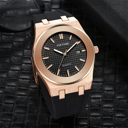 PINTIME Top Brand Sport Men's Watches Silicone Strap Waterproof 30m Calendar Check Face Dial Fashion Quartz Wristwatch Relogios