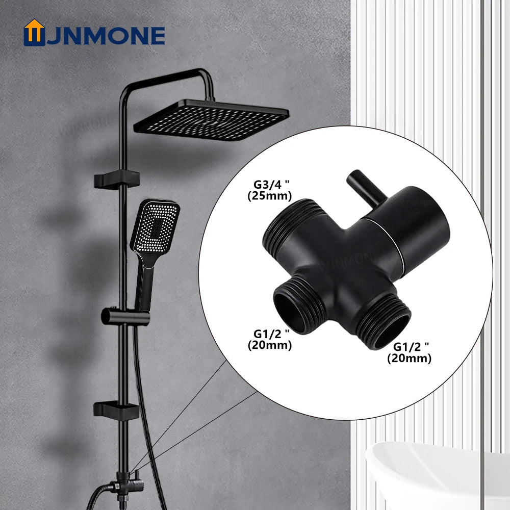 Black Shower Column Set Bathroom Accessories 3 Way Water Diverter Valve Bathtub Mixer Showers Faucet Pressurization Shower Head