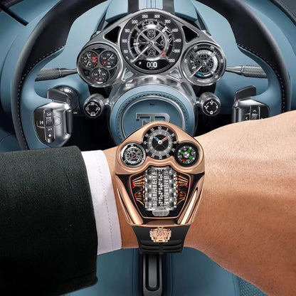 PINDU Design NEW Engine Series Quartz Watch Men TOP-luxurious Stainless Steel Compass Waterproof Swiss Quartz 762 Movement Watch