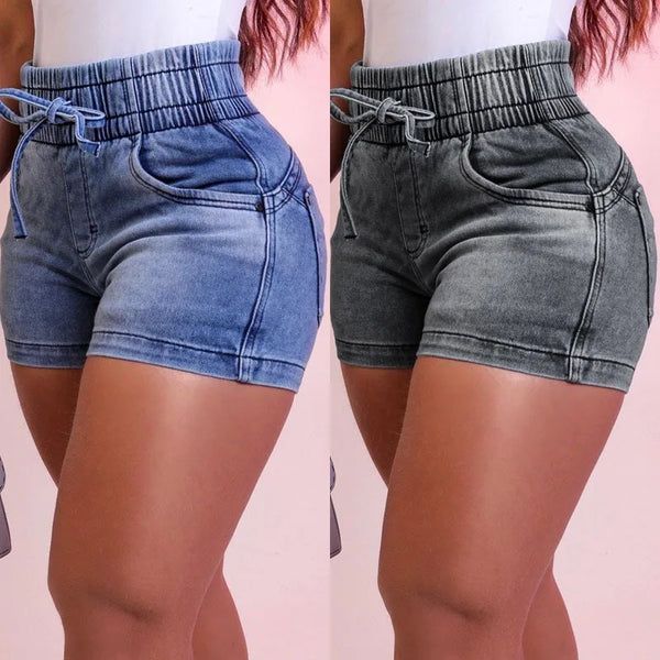 High-Waisted Drawstring Denim Shorts