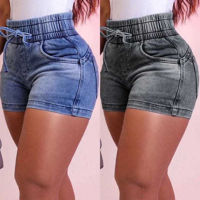 High-Waisted Drawstring Denim Shorts