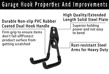 Heavy Duty Metal Hook Garage Organizer Steel Wall Mount Anti-slip Bicycle Hanger Hooks Ladders Bulky Items Storage Garden Tool