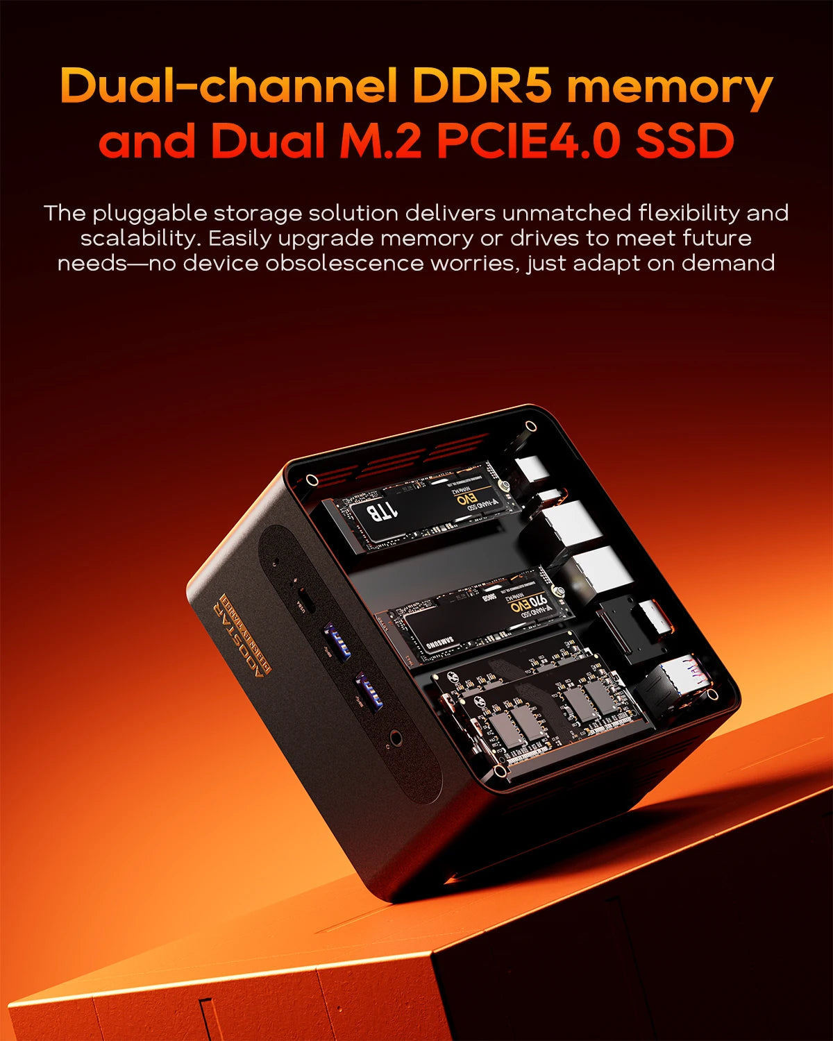 AOOSTAR G-FLIP Mini PC AMD H255, 2x DDR5-5600 , 2x M.2 NVMe , USB4 x2, Oculink, Dual 2.5G LAN, WiFi 7, HDMI2.1/DP1.4