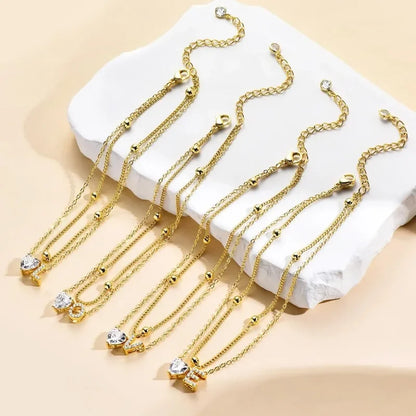 Waterproof cz Ankle Bracelets for Women  14K Gold Plated CZ Initial Dainty Layered Heart Anklets Foot Chain Summer Beach Jewelry