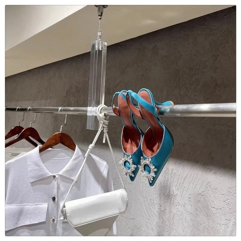 2025 European and American Women's New Silk Sunflower Crystal Diamond Buckle High Heels Horseshoe Heel Women's Sandals
