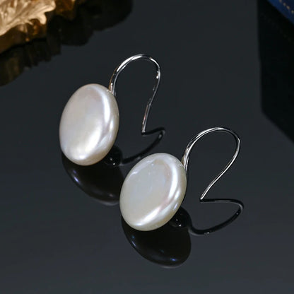 HENGSHENG OL Natural Freshwater 11-13mm White Button Shape Baroque Pearl Earring 925 Sterling Silver Ear Hook Jewelry for Women