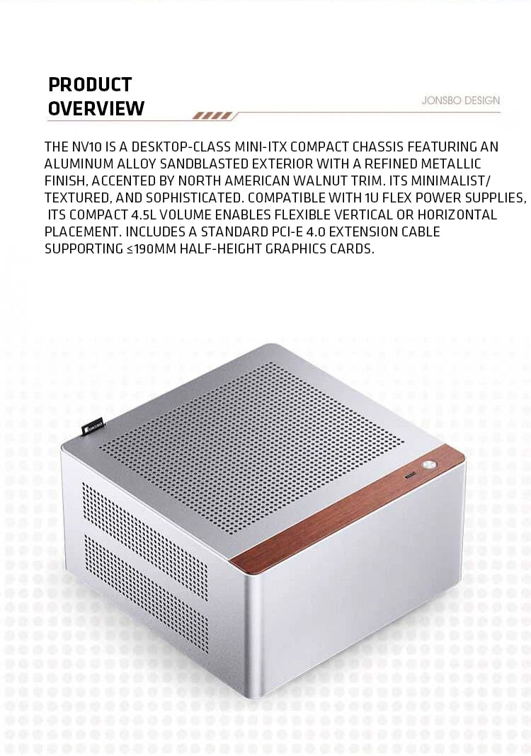 JONSBO NV10 Chassis ITX MINI Full Aluminum Mesh Breathable Support 1U FLEX Power Supply Standing or Lying Desktop Computer Case