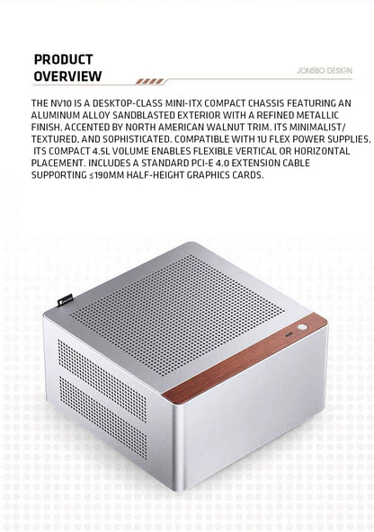 JONSBO NV10 Chassis ITX MINI Full Aluminum Mesh Breathable Support 1U FLEX Power Supply Standing or Lying Desktop Computer Case