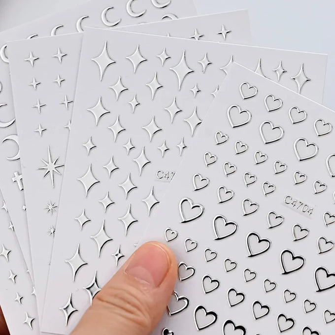 Silver Star & Heart Nail Decals — product image