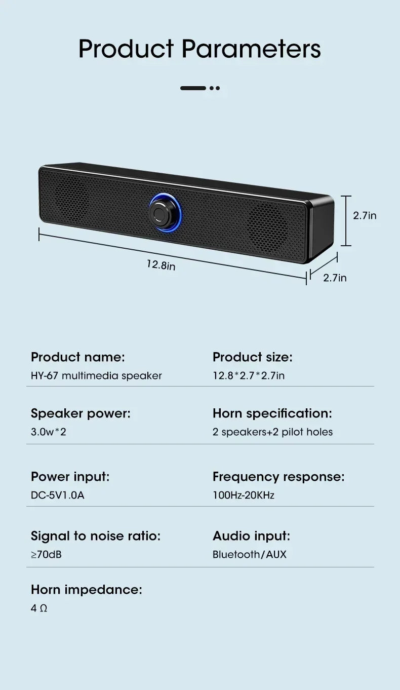 Wireless Soundbar for TV, Desk Audio Player & Home Theater Speaker for Movies, Music, Sports, Apartment & Living Room Use