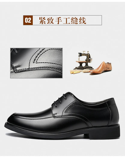 Mens Black Genuine Leather Lace Up Chunky Platform Oxfords Formal Business Office Groom Wedding Daily Wear Shoes Fashion Simple
