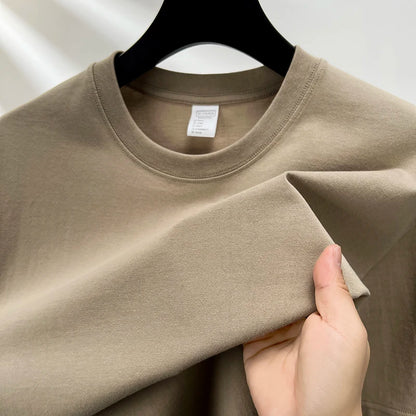 High quality 100% cotton short sleeve men's T-shirt summer round neck loose casual solid color plus size breathable top women