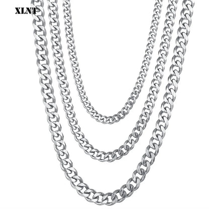 3/5/7/9/11mm Men's Silver Color Necklace Stainless Steel Cuban Link Chain for Mens Womens Basic Black Gold Tone Chokers