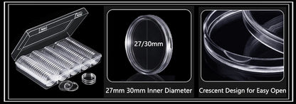 60Pcs 41mm Coin Capsules with Black Gaskets and a Storage Organizer Box for 5 Sizes (21/26/31/36/41mm) Coins Collection Holder