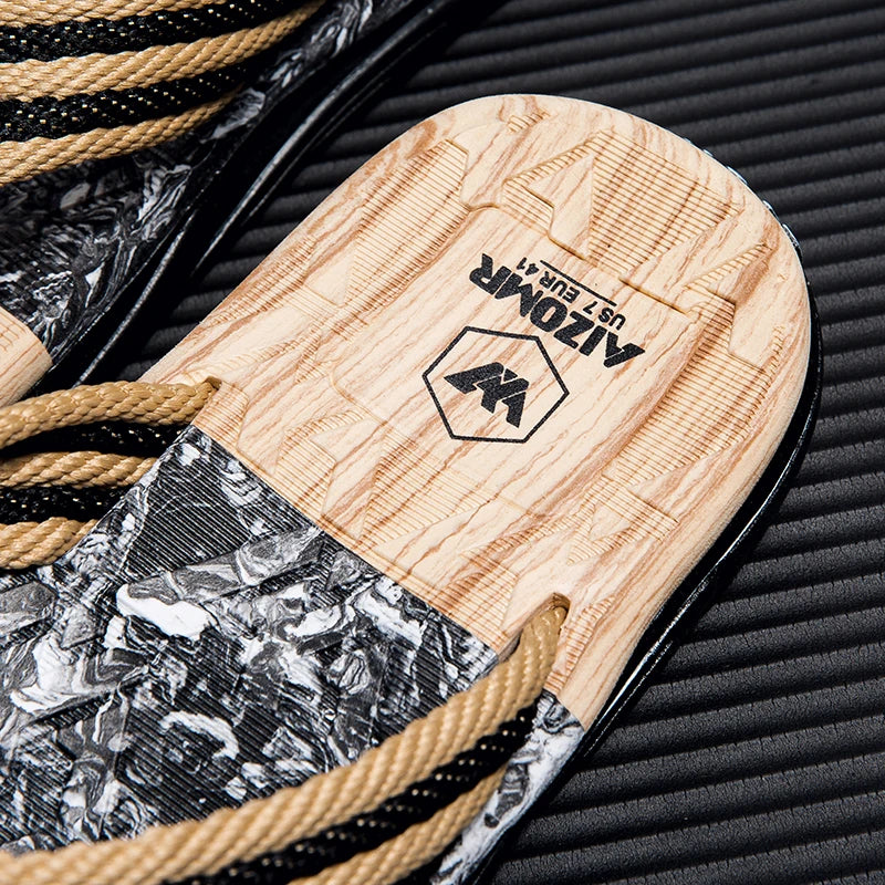 Japanese wood grain flip flops for men in summer wear anti-slip trend printed soft bottom clip foot stroke beach sand sand
