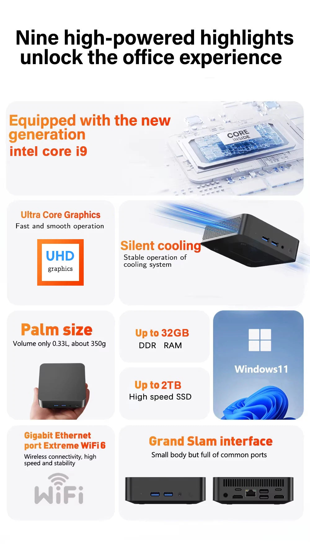 Windows11 Intel Core i9 10980HK Mini PC Processor UHD Graphics Small Pocket Computer Mini WiFi6 1TB SSD Desktop Gaming Computer