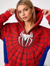 Spider Print Hooded Cardigan