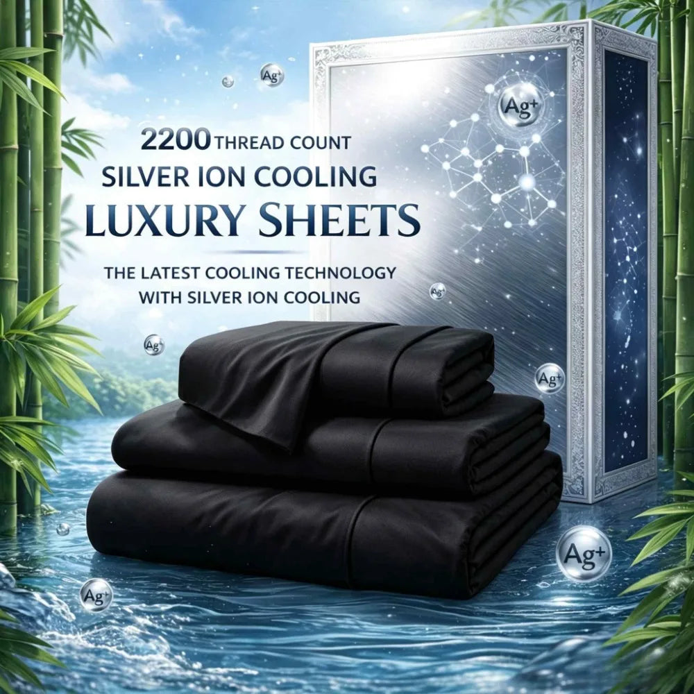 4-Piece Queen Luxury Cooling Bed Sheet Set – 4000-Thread-Count Soft Fabric, 15-Inch Deep Pocket Fitted Sheet + 2 Pillowcases, Silver Ion Infused for Fresh Feel, Lightweight & Breathable Design Ideal for Warm Nights and Seas