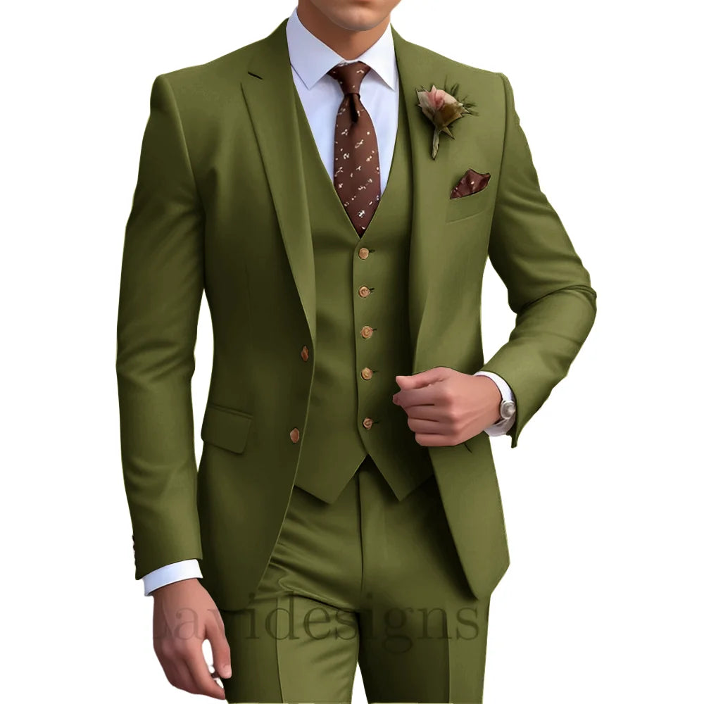 Elegant Men's Wedding Tuxedo Slim Blazer Pants Vest Three-piece Suit XS-5XL Custom Youth Suit 2025 New Style Suit