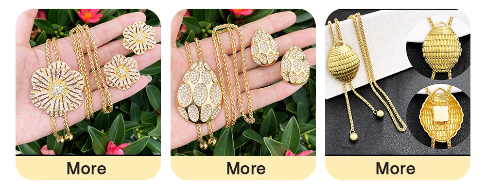 GZJPEI Two Tone Jewelry Set Gold Plated Big Pendant Necklace Bracelet Water Drop Earring Ring For Women Wedding Gifts 2025 New