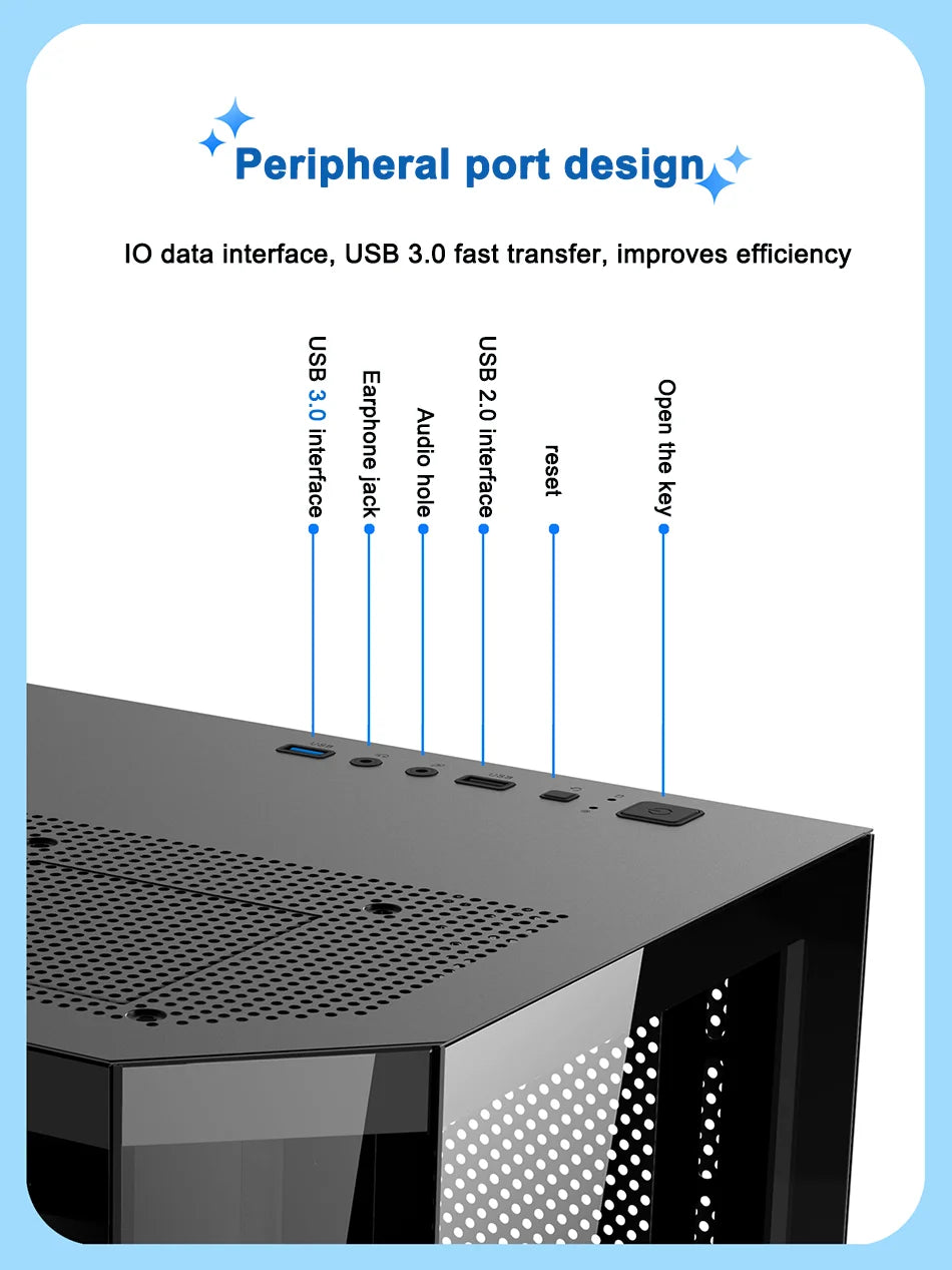 Power Train Star Realm M-ATX Desktop Computer Case Without Pillars Three Sided Glass Panoramic Sea View Room 240 Water Cooling