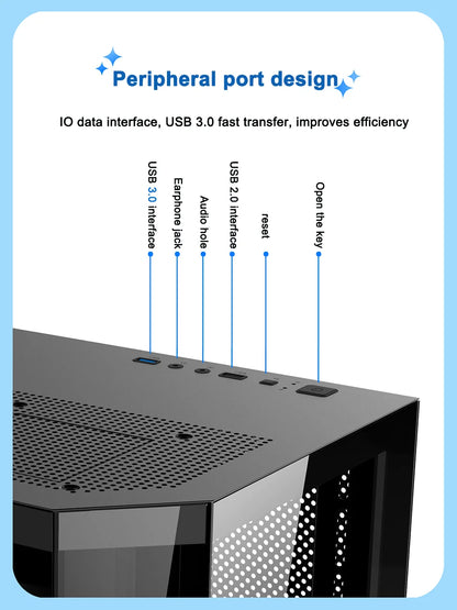 Power Train Star Realm M-ATX Desktop Computer Case Without Pillars Three Sided Glass Panoramic Sea View Room 240 Water Cooling