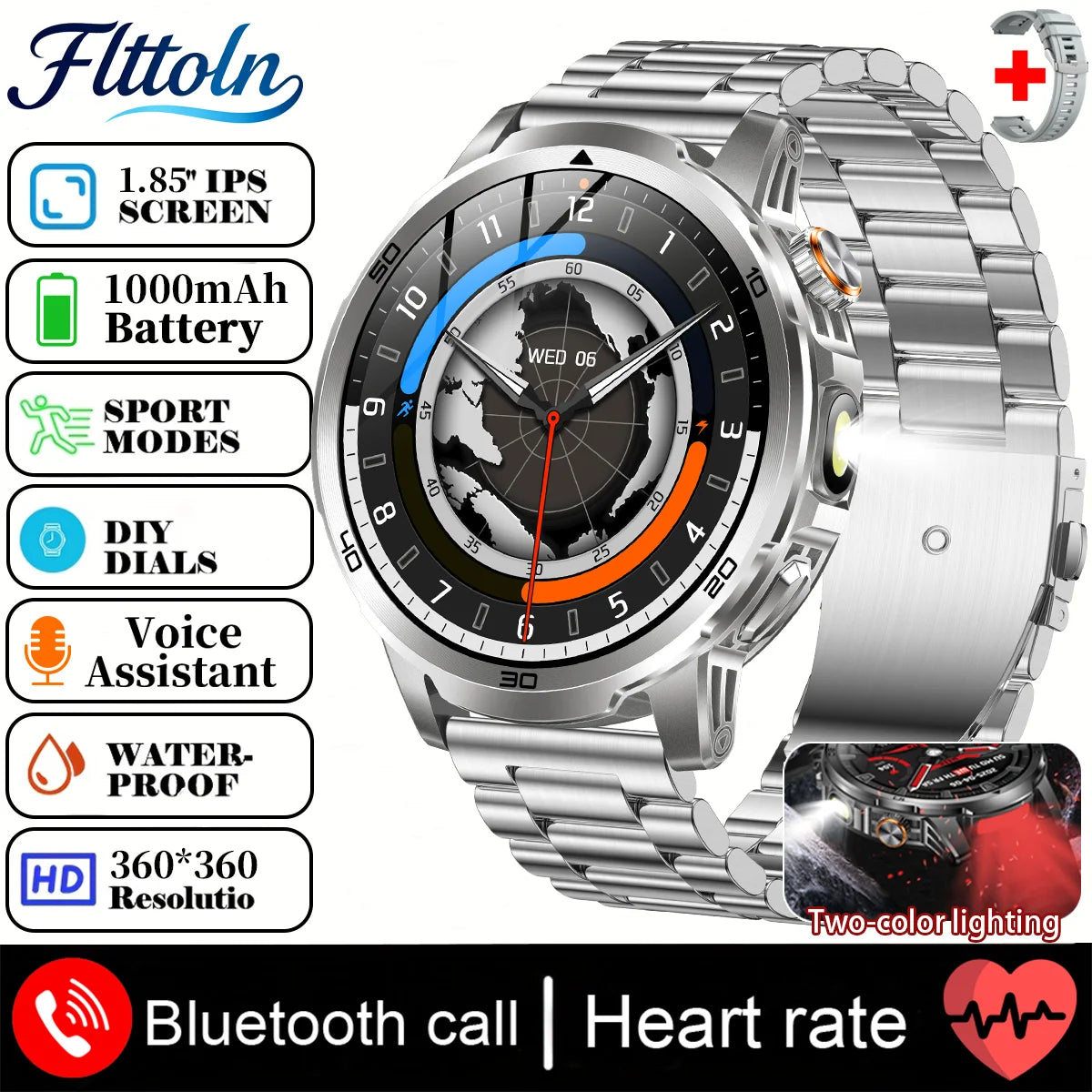 2026 New  Outdoor Smart Watch 1.85inch AMOLED 1000mAh Large Battery 5ATM Waterproof Voice Call Sports Men Fitness Bracelet