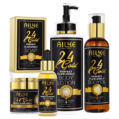 AILKE 24K Whitening Skin Set, Lightening, Remove Black Spots, Melanin, Stains, Even Skin Tone, Moisturizing, for All Skin Types