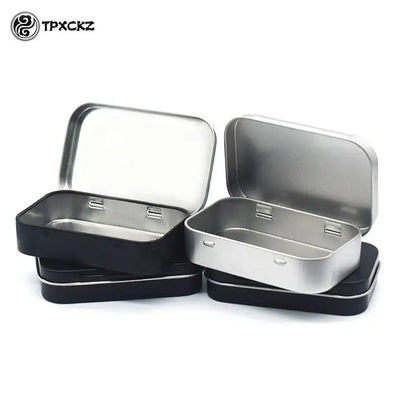 Metal Rectangular Empty Mini Tin Box Tinplate Push Candy Pill Cases Bins Jar Hinged Containers Small Organizer Storage Box