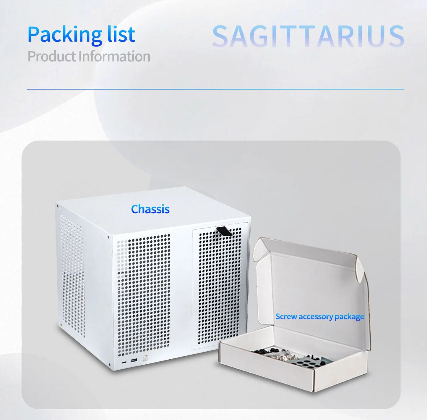 Sagittarius 8-bay NAS Computer Chassis with ATX Power Supply, MATX Motherboard, Full-height PCIE, 21.8L